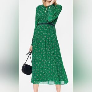 Boden green flowy midi dress, size 8 petite.